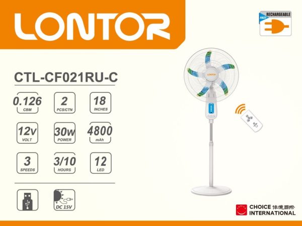 Lontor Rechargeable Standing Fan - 18 Inches