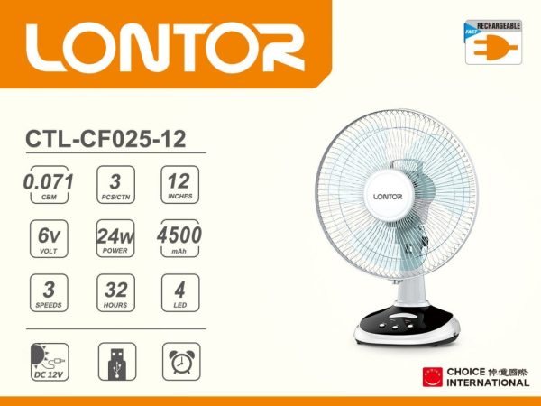 Lontor Rechargeable Table Fan